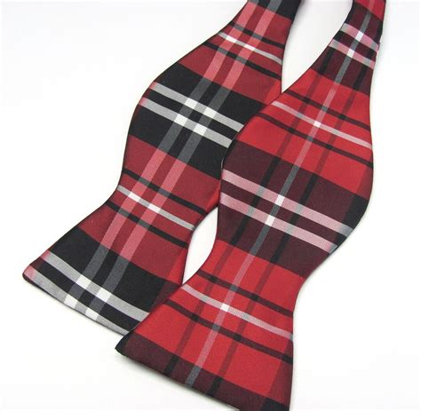 Mens Self Tie Bow Ties. Red Black White Plaid Free Style Bowtie With ...