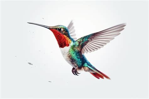 Premium AI Image | A colorful hummingbird with a long beak is flying.