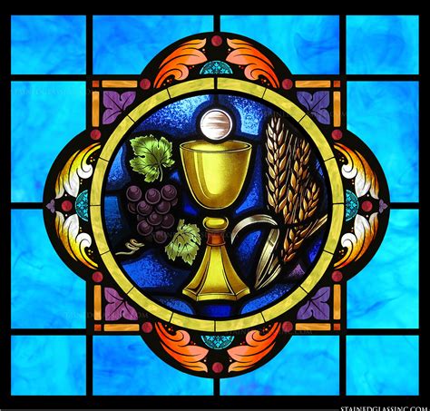 "Eucharist Symbol" Religious Stained Glass Window