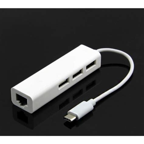 Type C USB C to RJ45 Gigabit Ethernet LAN Adapter + 3 Port USB 3.0 Hub ...