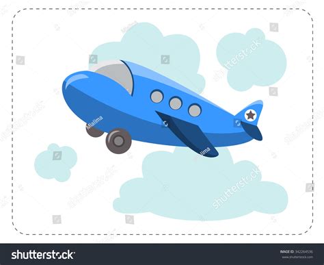 Blue Cartoon Airplane Flying Sky Stock Vector (Royalty Free) 342264536 ...