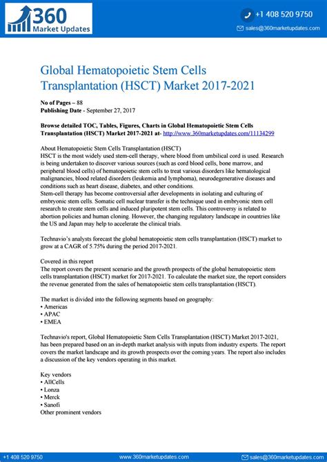 Hematopoietic stem cells transplantation hsct market 2017 2021 by ...