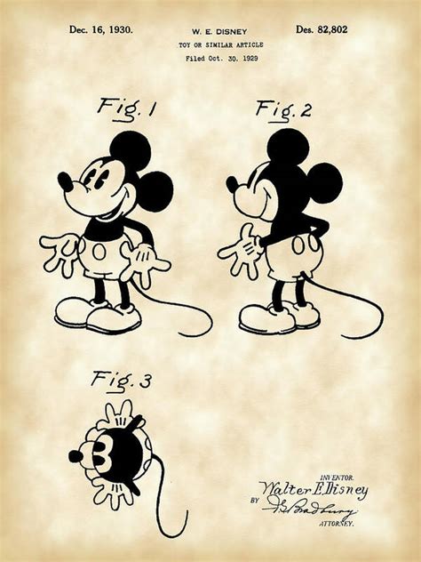 Walt Disney Mickey Mouse Patent 1929 - Vintage Art Print by Stephen Younts