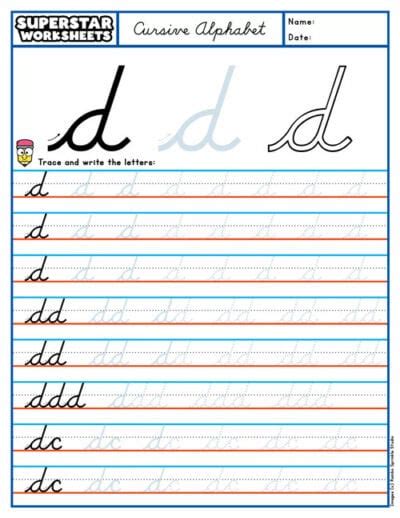 Cursive D - Superstar Worksheets