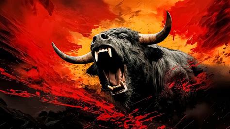 Premium AI Image | Angry black bull on abstract background