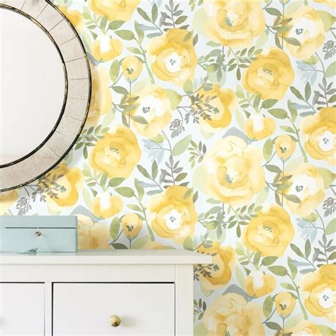 NuWallpaper 30.75-sq ft Yellow Vinyl Floral Self-Adhesive Peel and ...