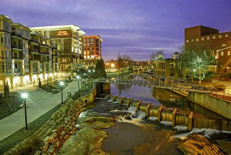 Riverplace In Downtown Greenville Sc At Twilight Photograph by Willie ...