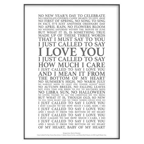 I Just Called to Say I Love You Song Lyrics Print Official - Etsy