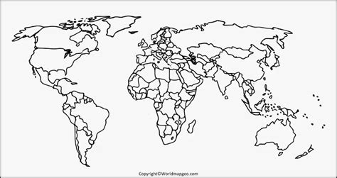 Blank World Map Outline with Printable Worksheet in PDF