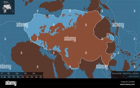 Eurasian plate shape outlined on a darkened and desaturated background ...