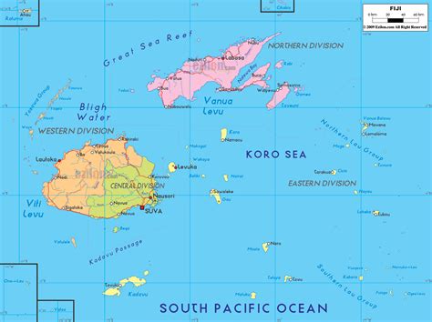 Large detailed political and administrative map of Fiji with roads ...