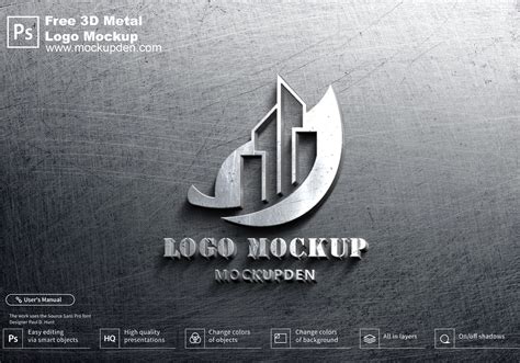 Free 3D Metal Logo Mockup PSD Template Property Logo, Logo Mockups Psd ...