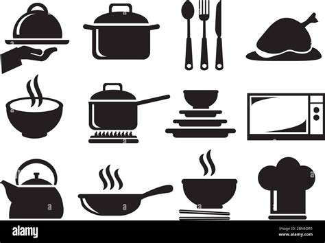 Black and white vector icons of kitchen utensils and equipment for ...