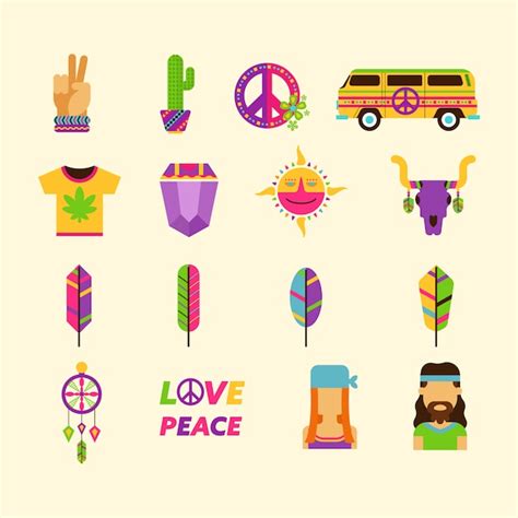 Free Vector | Hippie icons collection