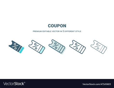 Coupon icon in 5 different style outline filled Vector Image