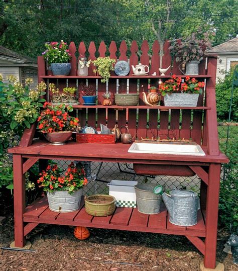 Upcycled Potting Bench Created By My Husband Using Salvaged Materials