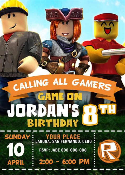 ROBLOX Birthday Party Invitation 4 x 6 or 5 x 7 FREE BACKSIDE ...