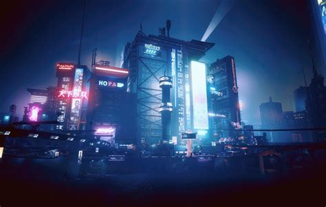 Wallpaper landscape, blue, cyberpunk, cyan, night city, Cyberpunk 2077 ...