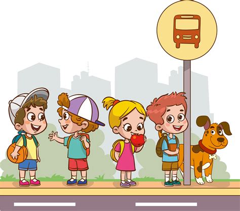 cute kids waiting for school bus cartoon vector 22982170 Vector Art at ...