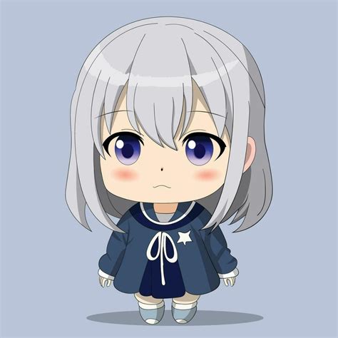 Cute chibi anime character with white hair and blue eyes 27241700 ...