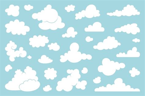 Premium Vector | Set of white clouds on a blue background.