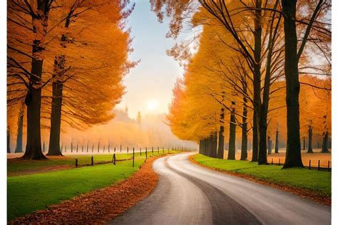 Premium AI Image | a road in the autumn forest