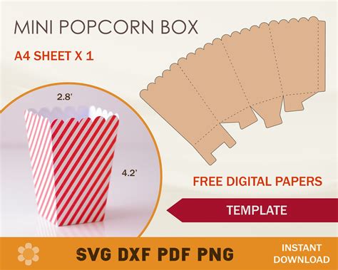 Mini Popcorn Box Svg Popcorn Box Template Popcorn Box Svg Etsy