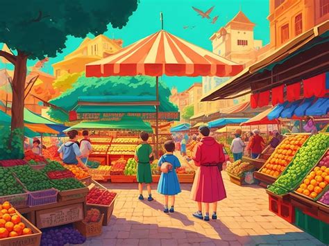 Premium AI Image | Traditional Market cartoon illustration