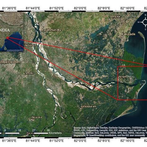 Map showing location of the Godavari River Delta. The Gautami Godavari ...