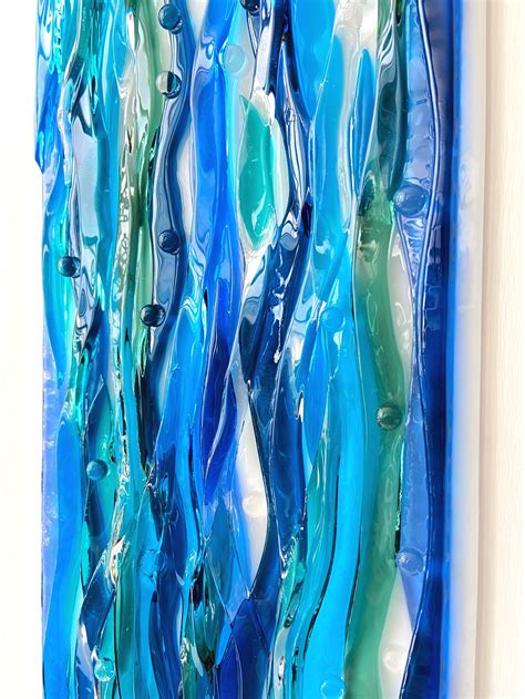 Vertical Blue Ocean Wall Art Fused Glass Wall Art Glass Sea | Etsy