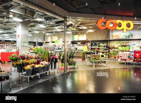 Lugano, Switzerland - 17 July 2014: interior of Coop supermarket store ...