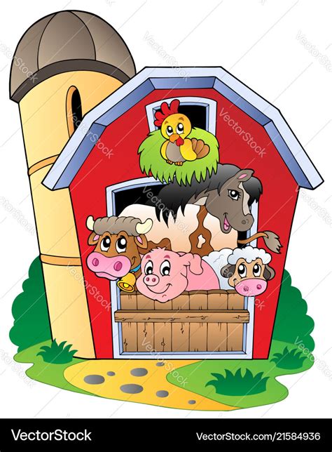 Barn with various farm animals Royalty Free Vector Image