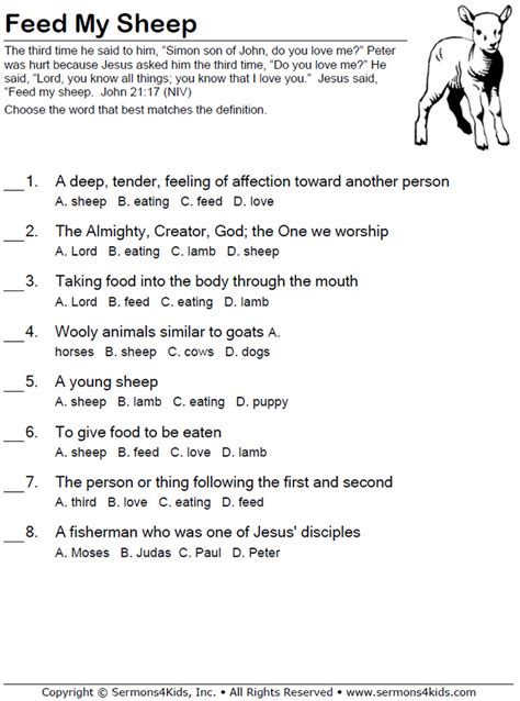 Feed My Sheep Multiple Choice | Sermons4Kids