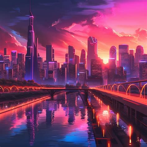 Premium AI Image | Anime city skyline with a bridge and a river at ...