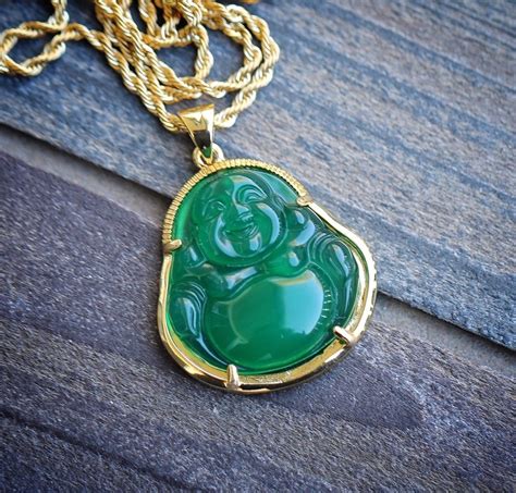 Chinese Gold Green Jade Buddha Pendant Necklace Combo Set - Necklaces ...