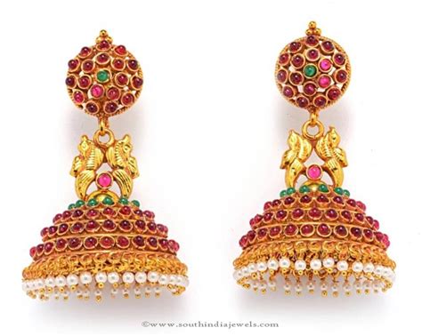 Antique Ruby Jhumka Earrings - South India Jewels