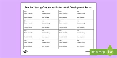 CPD Log Template | Teacher Planning Tool - Twinkl