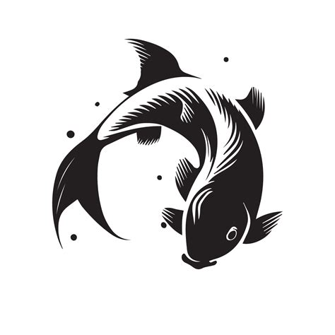 Koi fish. Minimal black and white vector icon illustration. Simple fish ...