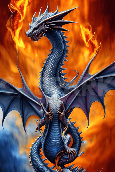 Fantasy Dragon 8k Fire Breathing Wings Spread 3D Art · Creative Fabrica