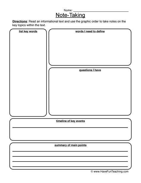 Informational Text Note-Taking Worksheet by Teach Simple