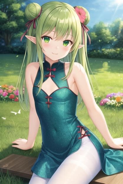 Premium AI Image | Anime girl in a green dress