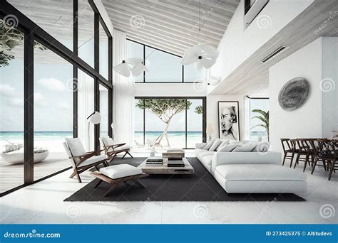 Chic Beachfront Villa Interior with Modern Furniture, Minimalist ...