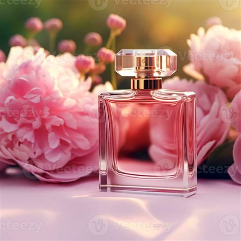 Luxurious floral scent, fragrance bottle and pink flowers, perfume ...