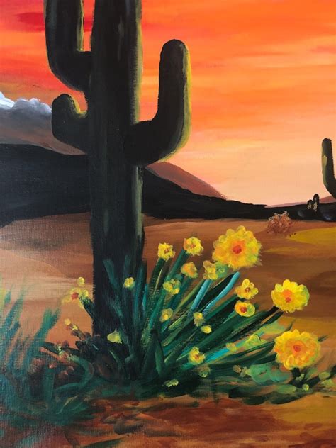 12x16 Wall Art Cactus Desert Sunset Decor Desert Acrylic | Etsy