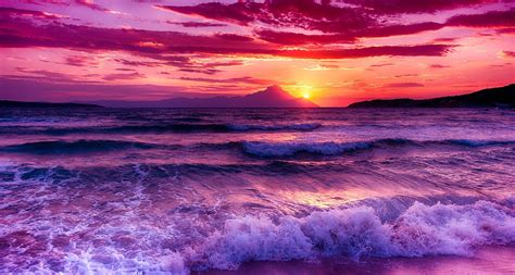 Download Sunset Sky Wave Sea Nature Ocean HD Wallpaper