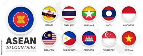 ASEAN . Association of Southeast Asian Nations and membership flags ...