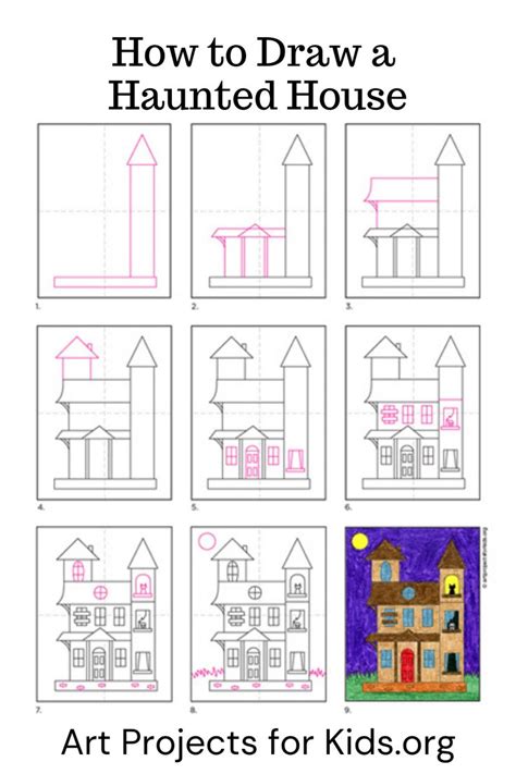 How to Draw a Haunted House Tutorial Video and Haunted House Coloring ...