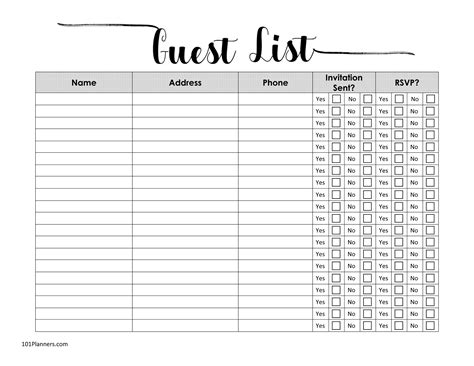 Wedding Guest List Template Free Download - FREE PRINTABLE TEMPLATES