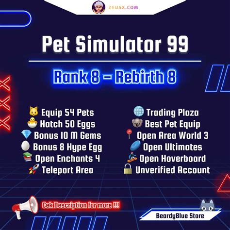 [Pet Simulator 99] Rank 8 | Equip 54 Pet | Free 10 M Gems | Rebirth 8 ...