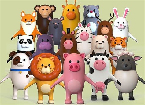 3D model cartoon animals pack rigged VR / AR / low-poly | CGTrader